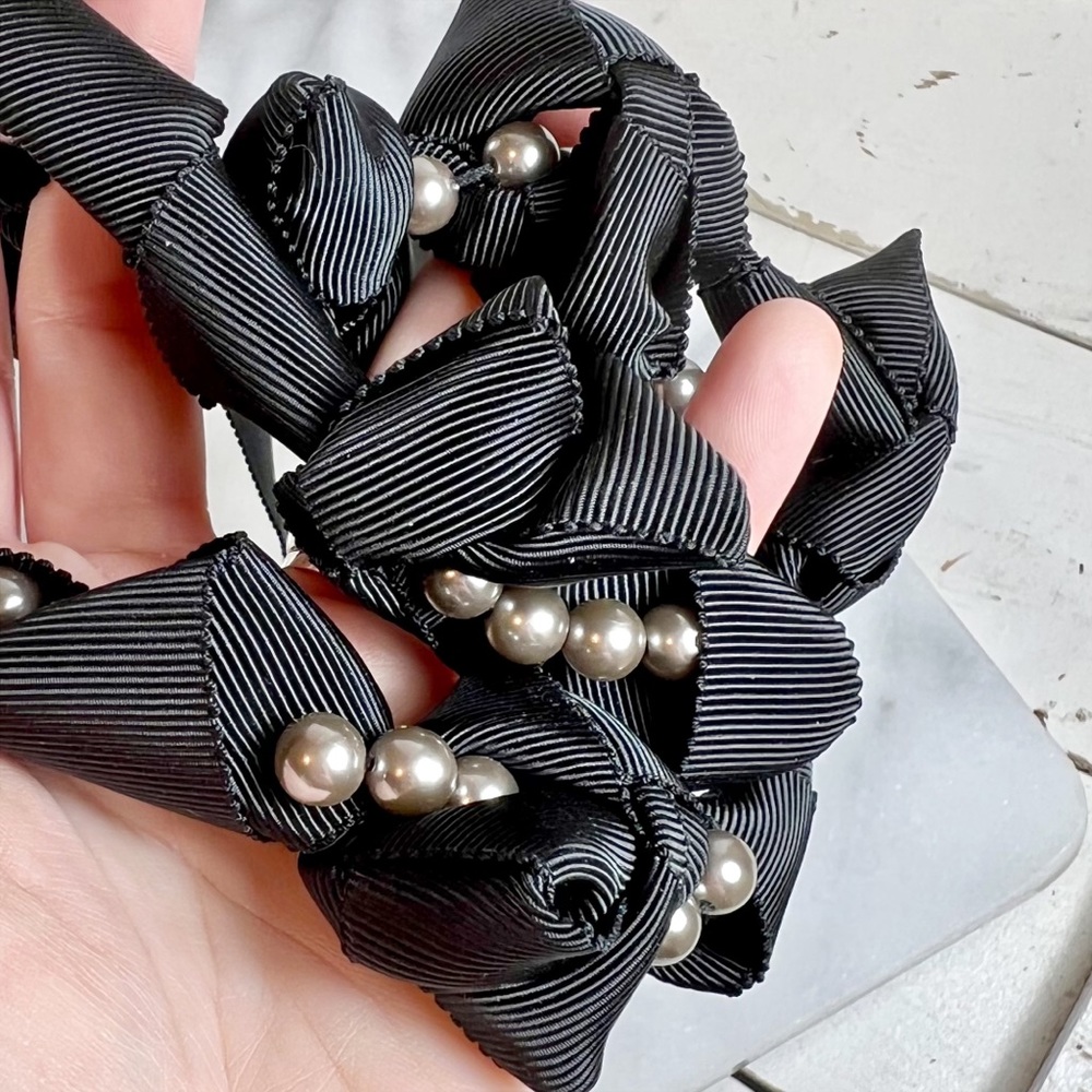 Lanvin Couture Black Silk Ribbon Beaded Long Necklace - Picture 3 of 6